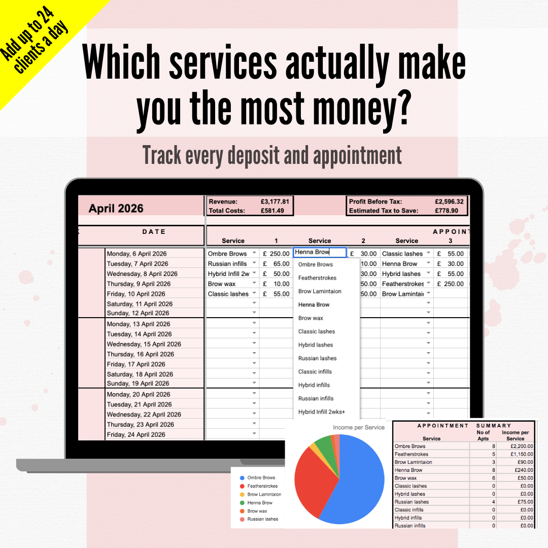 The ULTIMATE 2026/27 Bookkeeping Spreadsheet for Beauty Service Providers